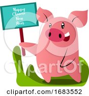 Poster, Art Print Of Cartoon Pig In Blue Chinese Suit