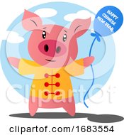 Poster, Art Print Of Cartoon Pig Celebrating Chinese New Year