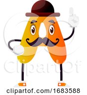 Poster, Art Print Of Orange Letter A With Mustache And Hat