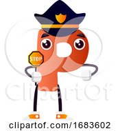 Poster, Art Print Of Orange Letter P With Police Hat