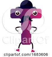 Poster, Art Print Of Purple Letter T Wiyh Black Mustache And Hat