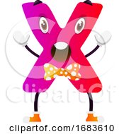 Poster, Art Print Of Pink Cartoon Letter X With Yellow Bowtie