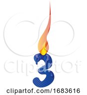 Poster, Art Print Of Blue Number Three In Flame