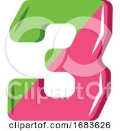 Poster, Art Print Of Number Three Green And Pink