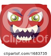 Poster, Art Print Of Sqaure Red Emoji Face With Evil Smile Illustration