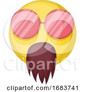 Poster, Art Print Of Hippie Yellow Emoji Face With Sunglasses And Beard Illustration