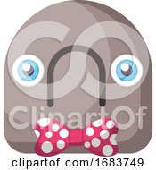 Poster, Art Print Of Round Grey Emoji Face With Sad Mouth And Pink Bow Illustration