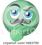 Poster, Art Print Of Thinking Green Emoji Face With Mustashes Ilustration On A White Backgorund