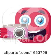 Poster, Art Print Of Square Deep Pink Emoji Holding A Camera Illustration