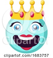 Light Blue Female Happy Emoji Face With A Crown Illustration by Morphart Creations