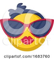 Poster, Art Print Of Round Female Emoji Yellow Face With Pink Lips And Big Sunglasses Illustration