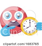 Poster, Art Print Of Round Pink Frustrated Emoji Showing Clock Illustration