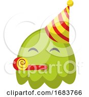 Poster, Art Print Of Cute Green Monster Emoji With Birthday Hat Illustration