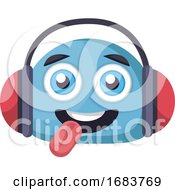 Blue Happy Emoji Face With Headphones Illustration by Morphart Creations