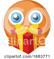 Round Orange Emoji Holding A Present Illustration by Morphart Creations