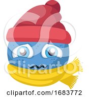 Blue Sick Emoji With Red Hat And Yellow Scarf Illustration by Morphart Creations