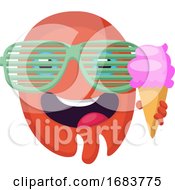 Round Red Emoji Face With Sunglasses Holding An Icecream Illustration