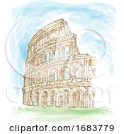 Roman Colosseum Watercolor Hand Draw