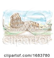 Rome Colosseum Hand Drawn Watercolor