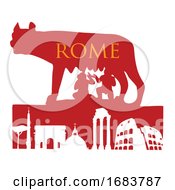 Poster, Art Print Of The Symbol Of Rome Capitoline Wolf With Monument