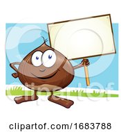 Chestnut Cartoon With Signboard On Color Background