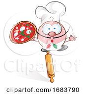 Poster, Art Print Of Fun Pizza Chef Cartoon On Rolling Pin