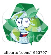 Poster, Art Print Of Planet Earth Cartoon Character On Recycling Symbol