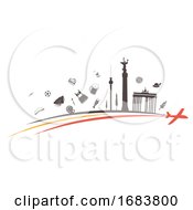 Poster, Art Print Of Germany Silhouette Icon On Flag And Airplane