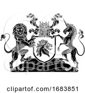Poster, Art Print Of Crest Lion Unicorn Heraldic Shield Coat Of Arms