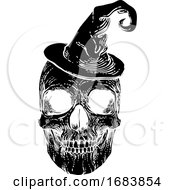 Halloween Skull In Witch Hat