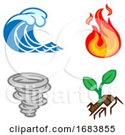 Four Elements Earth Water Air Fire Icon Set by AtStockIllustration