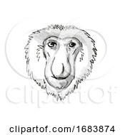 Poster, Art Print Of Proboscis Monkey Endangered Wildlife Cartoon Retro Drawing