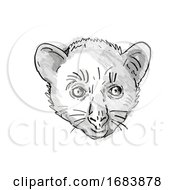 Poster, Art Print Of Aye-Aye Or Daubentonia Madagascariensis Endangered Wildlife Cartoon Retro Drawing