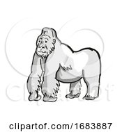 Mountain Silver Back Gorilla Endangered Wildlife Cartoon Mono Line Drawing