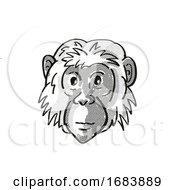 Bonobo Or Pan Paniscus Endangered Wildlife Cartoon Mono Line Drawing