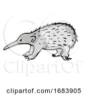 Western Long Beaked Echidna Endangered Wildlife Cartoon Mono Line Drawing