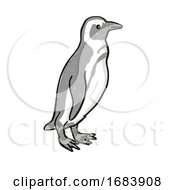 Poster, Art Print Of African Penguin Or Spheniscus Demersus Endangered Wildlife Cartoon Mono Line Drawing