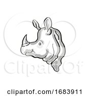 Poster, Art Print Of Greater One-Horned Rhino Or Indian Rhino Endangered Wildlife Cartoon Mono Line Drawing