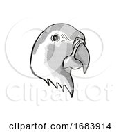 Poster, Art Print Of Blue-Throated Macaw Or Waglers Macaw Endangered Wildlife Cartoon Mono Line Drawing