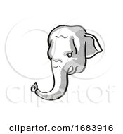 Poster, Art Print Of Borneo Elephant Endangered Wildlife Cartoon Mono Line Drawing