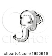 Borneo Elephant Endangered Wildlife Cartoon Mono Line Drawing