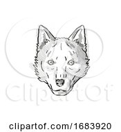 Poster, Art Print Of Red Wolf Endangered Wildlife Cartoon Retro Drawing