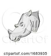 Sumatran Rhinoceros Endangered Wildlife Cartoon Retro Drawing