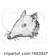 Long-Nosed Bandicoot Endangered Wildlife Cartoon Retro Drawing