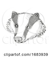 Poster, Art Print Of Eurasian Badger Cartoon Retro Drawing