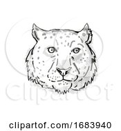Poster, Art Print Of Snow Leopard Endangered Wildlife Cartoon Retro Drawing