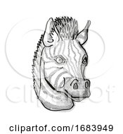 Zebra Head Cartoon Retro Drawing