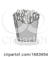 Poster, Art Print Of Packet Of Small French Fries Cartoon Retro Drawing