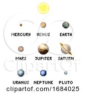 Solar System Planets 8 Bit Video Game Pixel Art