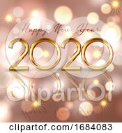 Poster, Art Print Of Happy New Year Background With Gold Lettering And Bokeh Lights Design